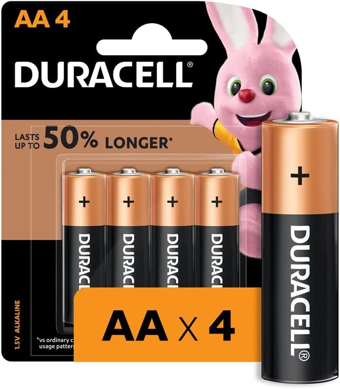 Duracell LR6/MN1500 AA 1.5V Alkaline Batteries, 10 Years Shelf Life, 4 Pieces, Brown/Black