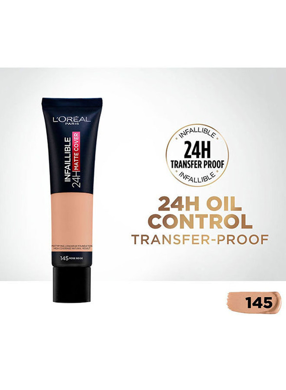 L'Oreal Paris Infallible 24H Matte Cover Foundation, 145 Rose Beige, Beige