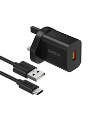 Choetech USB Type-A Port with 3.0 Fast Wall Charger for Smartphones, Q5003-UK, Black