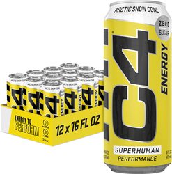 Cellucor C4 Sparkling Arctic Snow Cone Carbonated Zero Sugar Energy Pre Workout Drink, 12 x 16oz