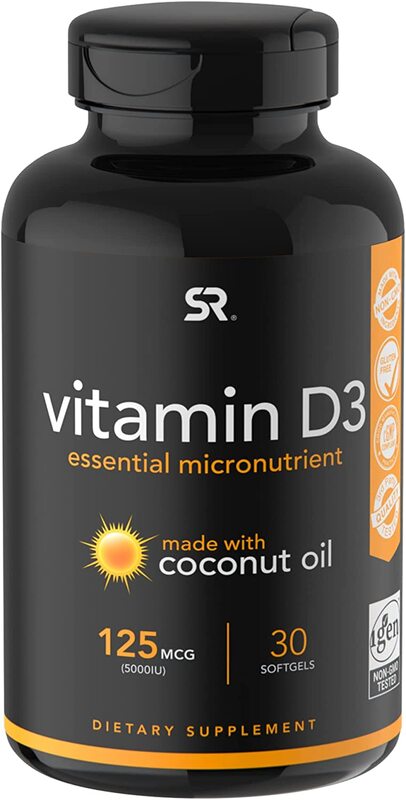 

Sports Research Vitamin D3 with Coconut Oil Supplement, 125mcg, 30 Softgels