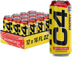 Cellucor C4 Sparkling Strawberry Watermelon Ice Original Carbonated Zero Sugar Energy Pre Workout Drink, 12 x 16oz