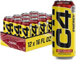 Cellucor C4 Midnight Cherry Original Carbonated Zero Sugar Energy Pre Workout Drink, 12 x 16oz