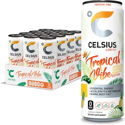 Celsius Sparkling Tropical Vibe Energy Drink with Zero Sugar, 12 x 12oz