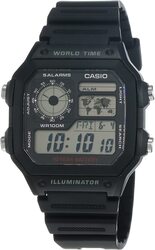 Casio Digital Sport Watch for Men with Resin Band, Water Resistant and Chronograph, AE-1200WH-1A, Black-Grey