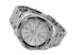 Seiko 5 Sports Automatic Analog Watch for Men with Stainless Steel Band, Water Resistant, SNZJ03J1, Silver-Black
