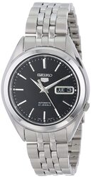 Seiko 5 Analog Automatic Watch for Men with Stainless Steel Band, Water Resistant, SNKL23J1, Silver-Black