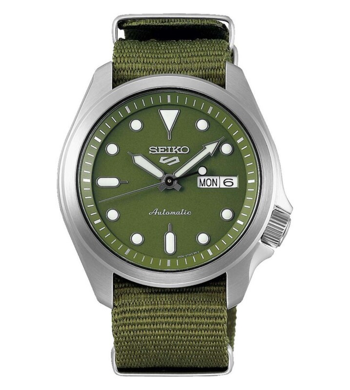 Seiko 5 Sports Automatic Analog Watch for Men with Nylon Band, Water Resistant, SRPE65K1, Green