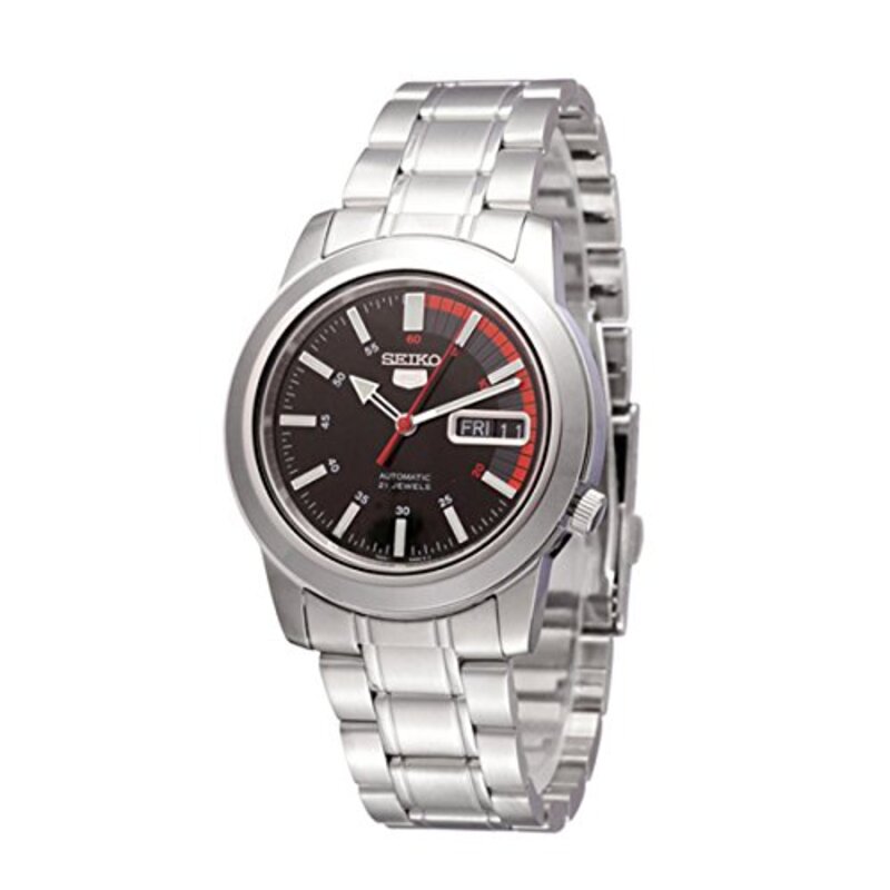 Seiko 5 Automatic Analog Watch for Men with Stainless Steel Band, Water Resistant, SNKK31J1, Silver-Black