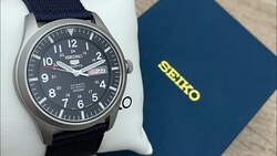 Seiko Military Analog Watch for Men with Nylon Band, Water Resistant, SNZG11J1, Blue