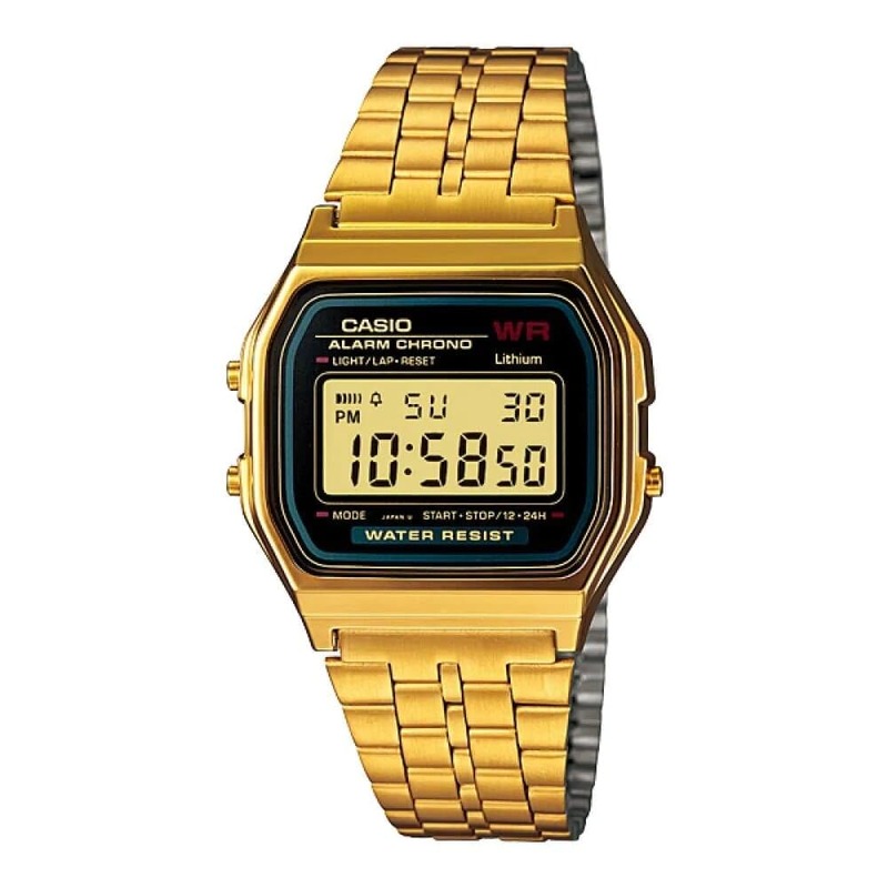 

Casio Vintage Digital Watch Unisex with Stainless Steel Band, Water Resistant, A159WGEA-1DF, Gold-Black/Gold