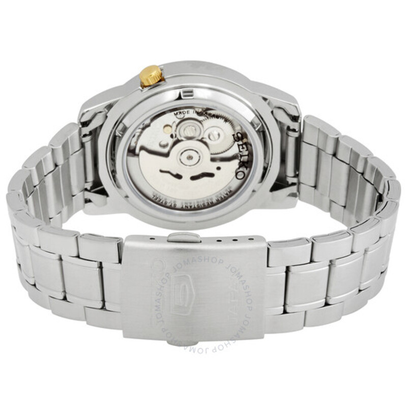 Seiko 5 Automatic Analog Watch for Men with Stainless Steel Band, Water Resistant, SNKK11J1, Silver-Black
