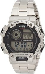 Casio Digital Watch for Men with Stainless Steel Band, Water Resistant and Chronograph, AE-1400WHD-1AVDF, Silver-Black