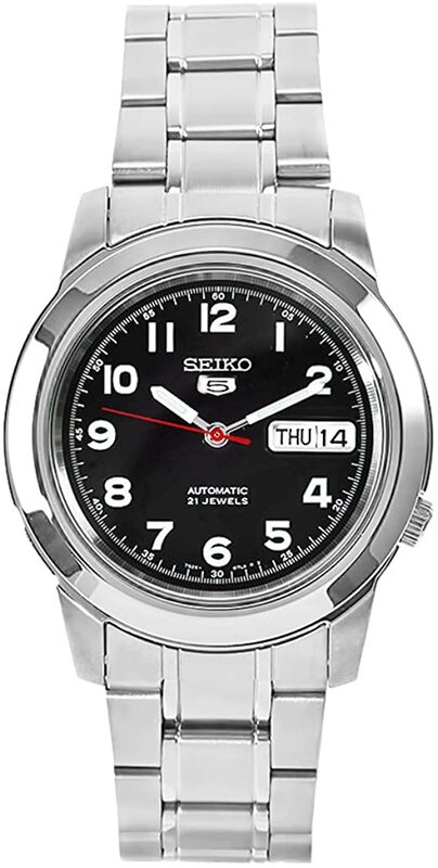 Seiko 5 Automatic Analog Watch for Men with Stainless Steel Band, Water Resistant, SNKK35J1, Silver-Black
