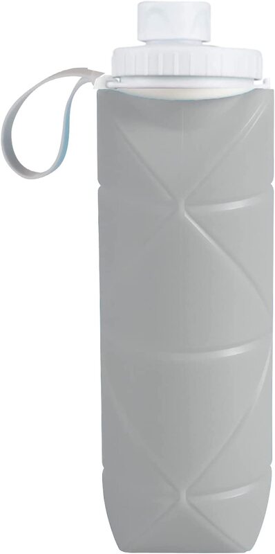 

Special Made 20oz Collapsible Leakproof Silicone Foldable Water Bottle for Gym Camping Sports, 3nd Version Translucent Grey
