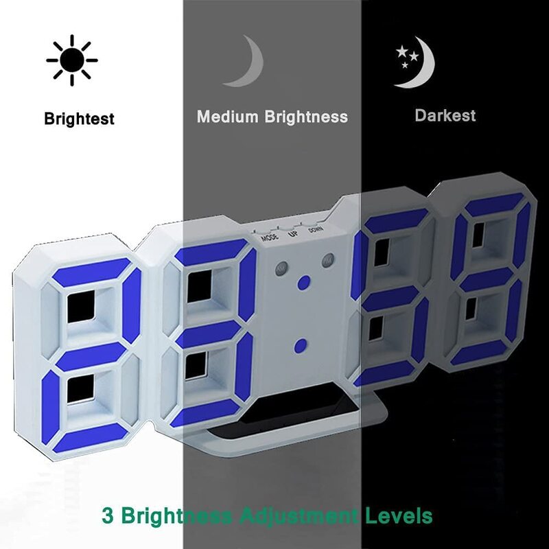 

North Rose 3D LED Digital Wall/Desk Alarm Clock with Night Light, White