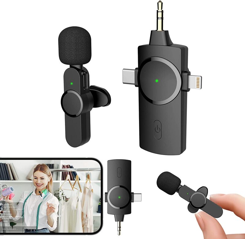 

Kelisiting 3-in-1 Wireless Lavalier Microphone, Black