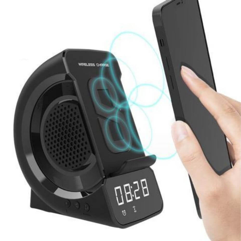 

Generic WD-200 Wireless Charger + Bluetooth Speaker + Alarm Clock + Radio + Phone Holder, Black