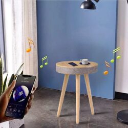 Alawad H&A Modern Home Studio Smart Table with Built-In 360° Bluetooth Speaker & Wireless Qi Charger, Brown