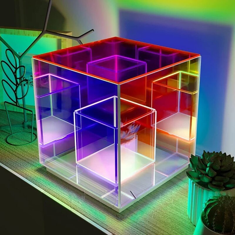 

Generic 22cm SouqBazar Acrylic Cubic Atmosphere Cube Table Lamp, RGB Colourful