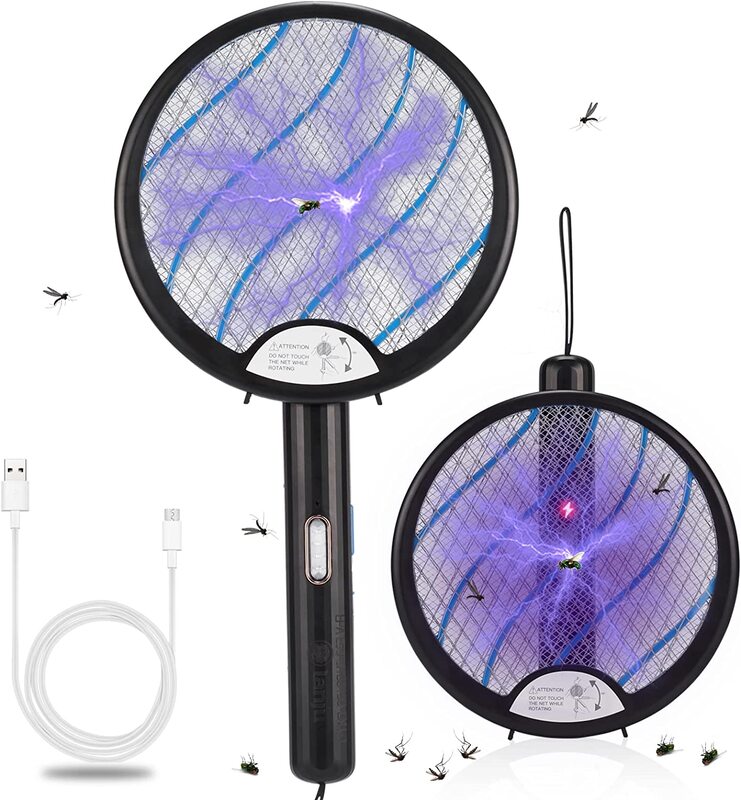 

Lanju Foldable Rechargeable Electric Fly Mosquito Swatter, Black
