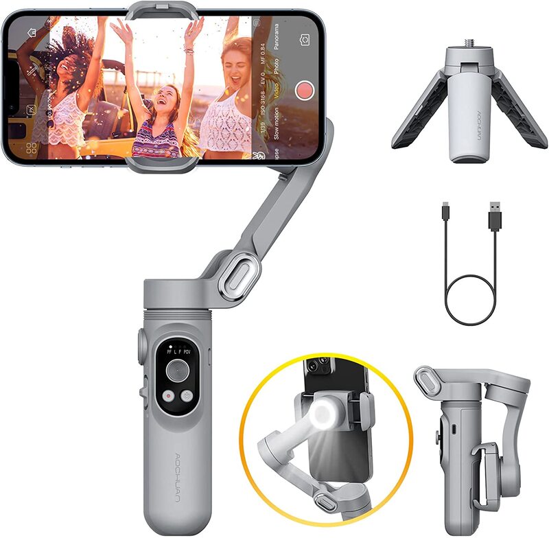 

Aochuan LED Light Face Tracking Handheld Gimbal Stabilizer for Smartphone, Grey