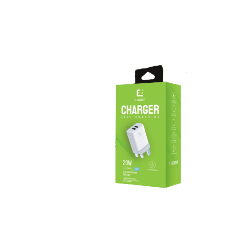 E-Root Dual usb charger with Lightning cable