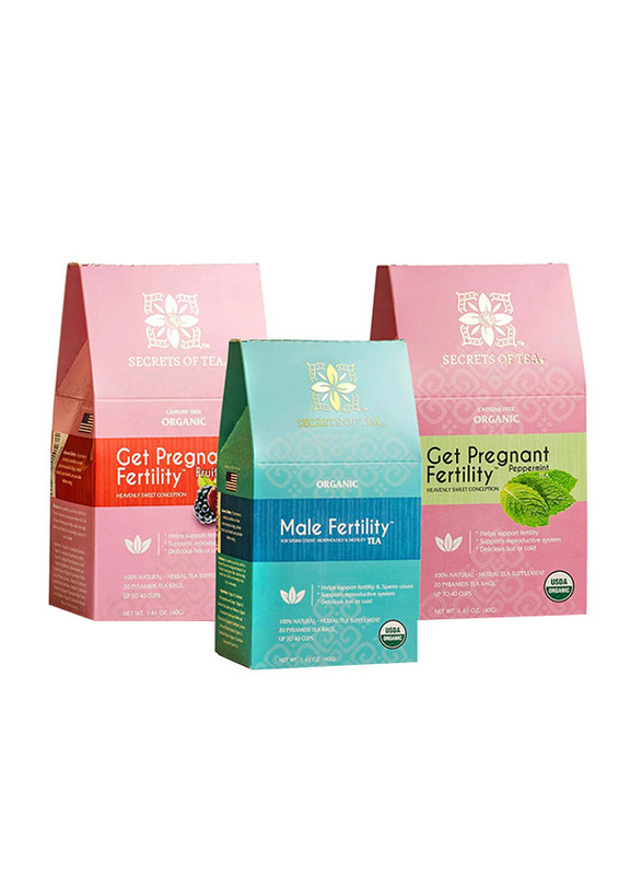 Secrets of Tea Peppermint Women Fertility Tea, Fruit Fertility Tea & Men's Fertility Tea, 3 x 20 Tea Bags