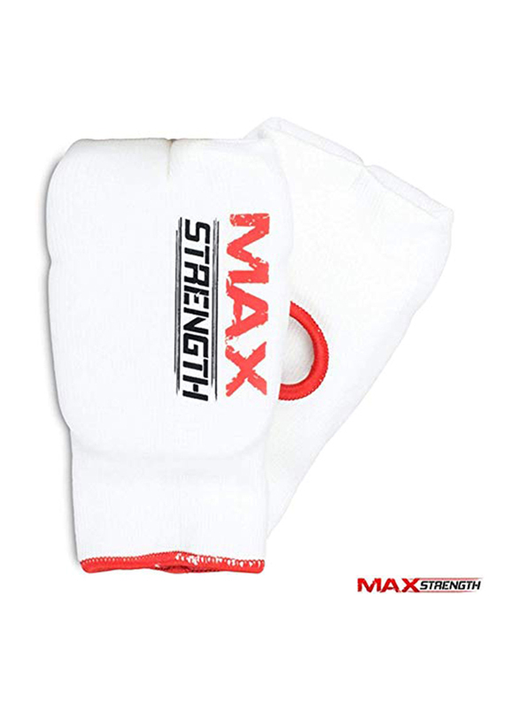 Maxstrength Small-Medium Elasticated Padded Inner Gloves Karate Mitts for Martial Art, Boxing & MMA, White