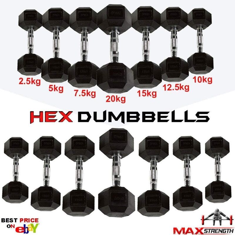 

MaxStrength Hex Dumbbells Rubber Weight Set for Home Gym, 10KG, Black