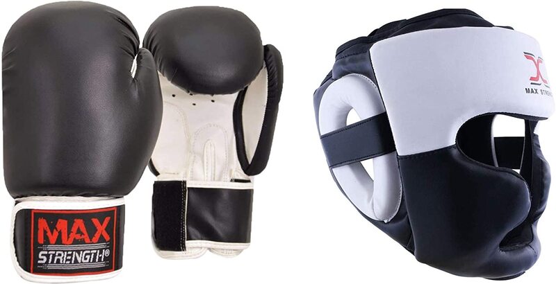 

MaxStrength 6oz Medium Boxing Headguard & Boxing Gloves, Black