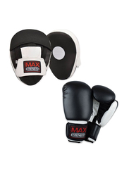 Maxstrength 10-oz Boxing Gloves & Focus Pad Set for MMA, Muay Thai, Martial Arts Training, Black/White