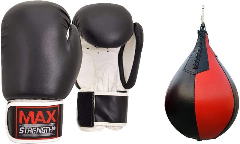 

MaxStrength 10oz Boxing Gloves Speed Ball Muay Thai Hanging Bag Boxing Training Set, Black