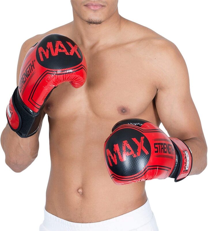 

MaxStrength 10oz Boxing Gloves Sparring Training Kickboxing Punch Bag Mitts, Black/Red