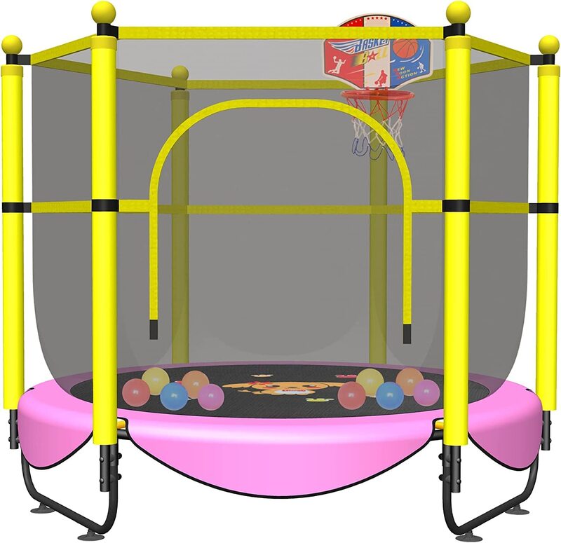 

X MaxStrength Trampoline with Basketball Hoop and Safety Enclosure, Outdoor Playgrounds, Pink, Ages 1 to 8