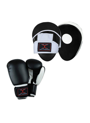 Maxstrength 6-oz Boxing Gloves & Focus Pad Set for MMA, Muay Thai, Martial Arts Training, White