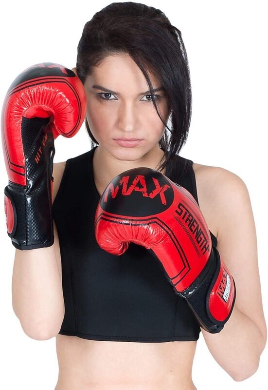 

MaxStrength 14oz Muay Thai Kickboxing Punching Gloves, Red/Black