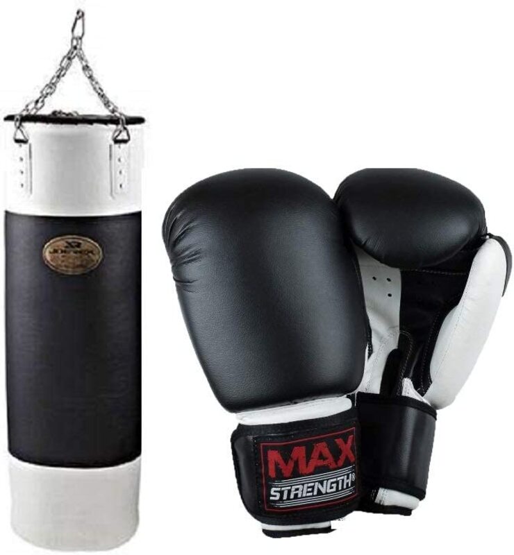 

MaxStrength Muay Thai Training MMA Boxing Gloves with Hanging Boxing Bag, Black