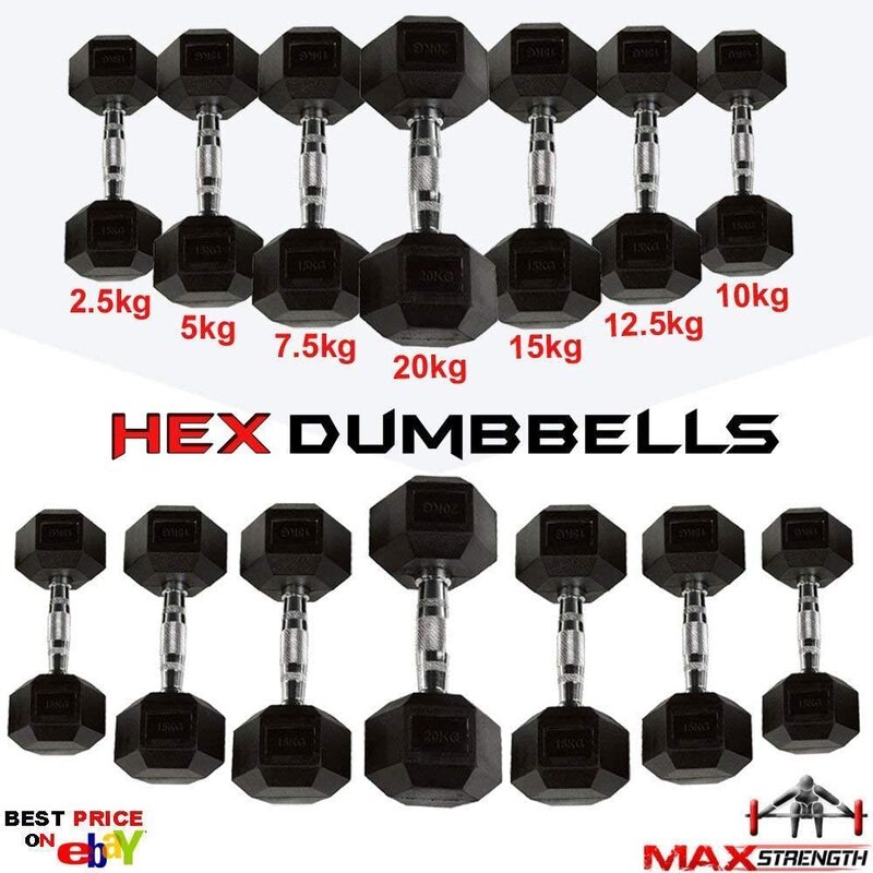 

MaxStrength Hex Dumbbells Rubber Weight Set for Home Gym, 2.5KG, Black