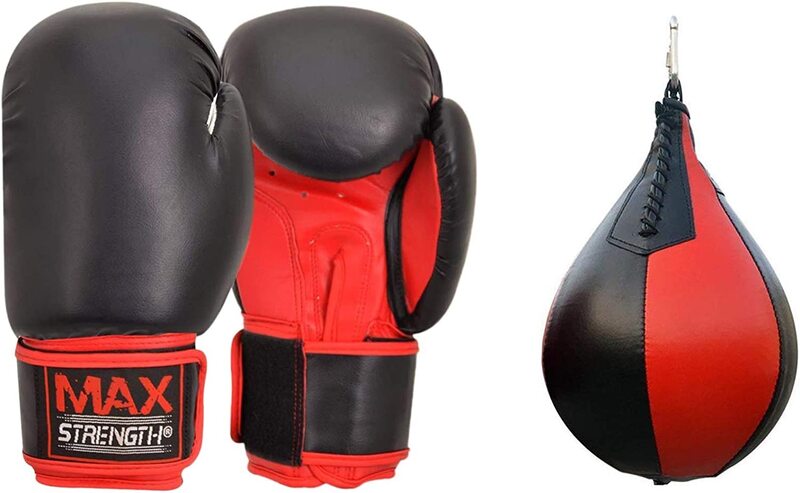 

MaxStrength 12oz Boxing Gloves Speed Ball Muay Thai Hanging Bag Boxing Training Set, Black/Red