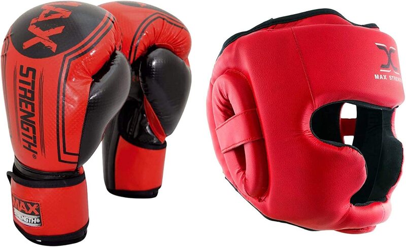 

MaxStrength 12oz Large Boxing Gloves Plus Boxing Headguard Set, Red/Black