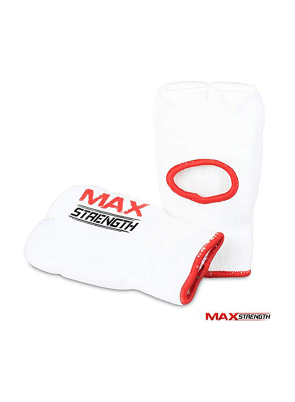 Maxstrength Small-Medium Elasticated Padded Inner Gloves Karate Mitts for Martial Art, Boxing & MMA, White