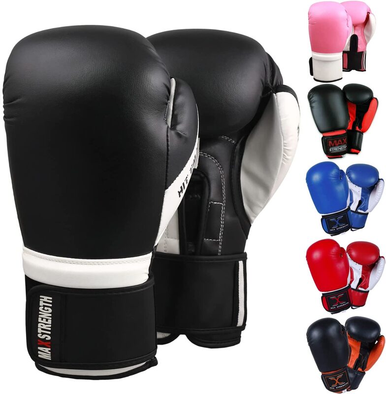 

MaxStrength 16oz Boxing Gloves & Kickboxing Punch Bag, Black/White