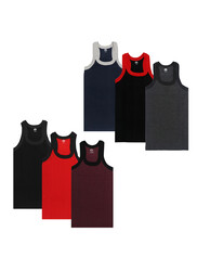 SIRTEX 6-Piece Cotton Undershirt Gym Vest Round Neck Innerwear for Boys Aged 7-8 Yrs., Multicolour