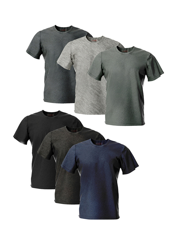 Real Smart 6-Piece Short Sleeve Round Neck Undershirt T-Shirt Set for Men, Triple Extra Large, Multicolour