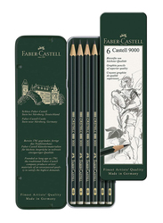Faber-Castell 6-Piece Castell 9000 HB, B, 2B, 4B, 6B & 8B Graphite Pencils, F119063, Grey/Black