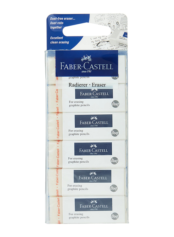 Faber-Castell 6-Piece Dust Free Eraser Set, 187228, White