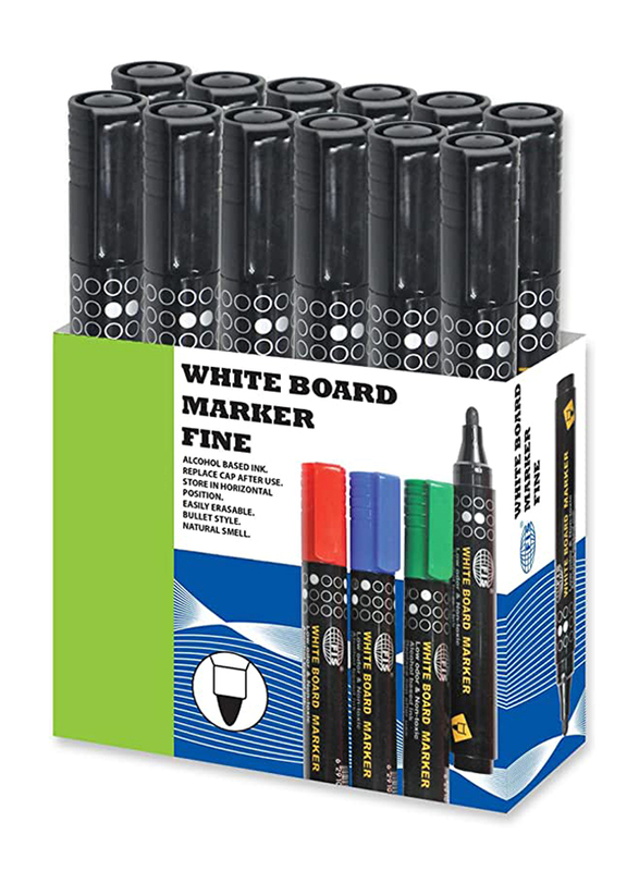 

FIS 12-Piece Whiteboard Fine Marker Set, Black