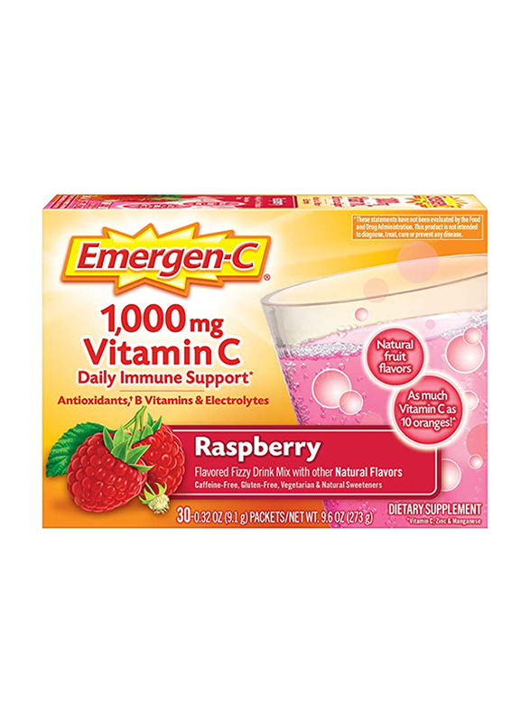 

Emergen-C Vitamin C Raspberry Flavour Fizzy Drink Dietary Supplement, 1000mg, 30 Packets