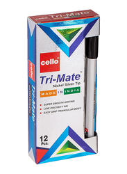 Cello 12-Piece Trimate Ballpoint Pen, 1.0mm, Black